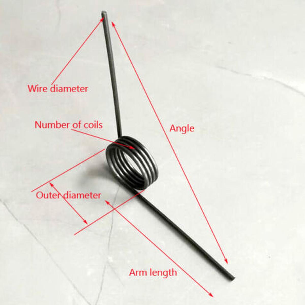 Wire dia. 1.5 mm Outer dia. 16 mm Coils 4 Arm Length 28 mm Torsion Spring