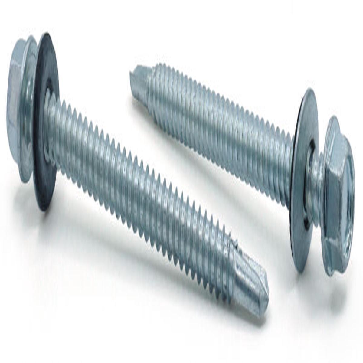 #14-14 X 1-1/2" Self-Drilling Screws | Indented Hex Washer Head | Bonded EPDM Washer | 410 Stainless Steel (100/Pkg.)
