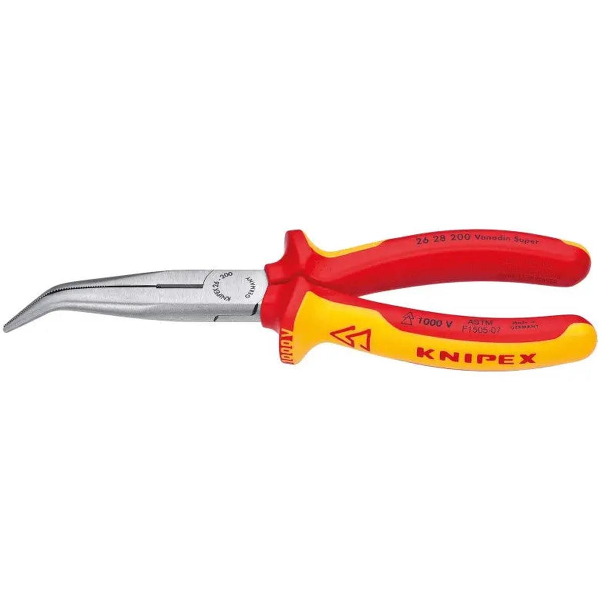 Knipex 1000V Insulated 40 deg Angled Long Nose Plier with Cutter, 8 in - KN 26 28 200 SBA